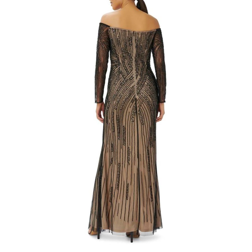 Adrianna Papell Womens Black Beaded Off-The-Shoulder Formal Evening Dress - Picture 2 of 3